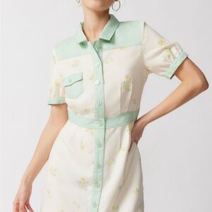 Urban Outfitters Mint Green and Cream Floral Midi Dress
